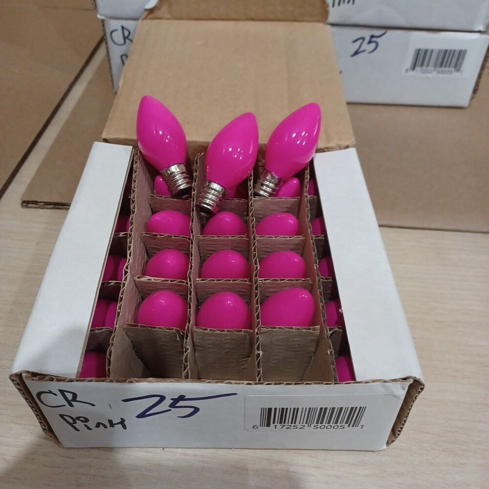 C7 5W Pink Box of 25 Replacement Bulbs Opaque  120v NOS Light Show Craft